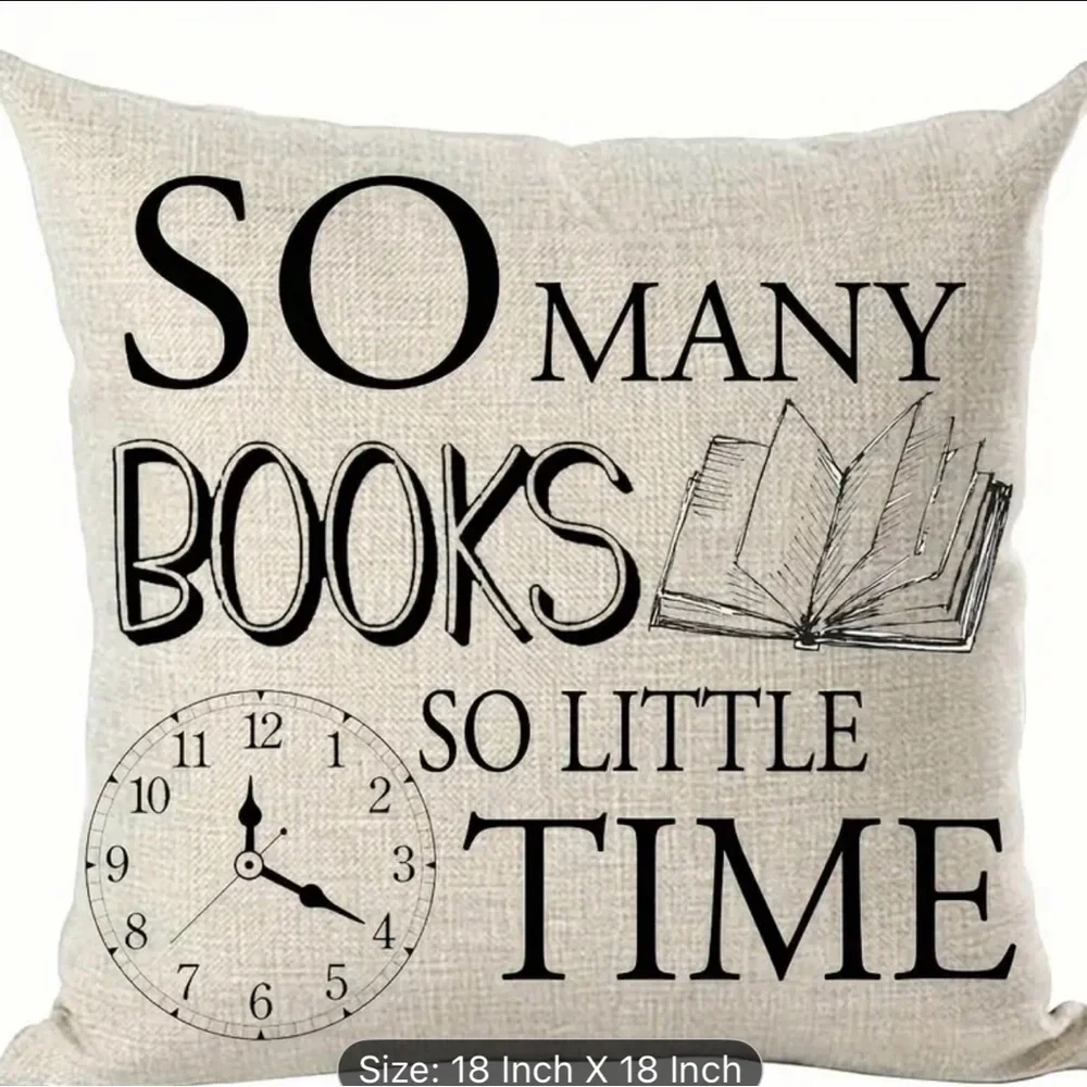 “So Many Books, So Little Time” 18x18 Throw Pillow Cover – Book Lover Home Decor